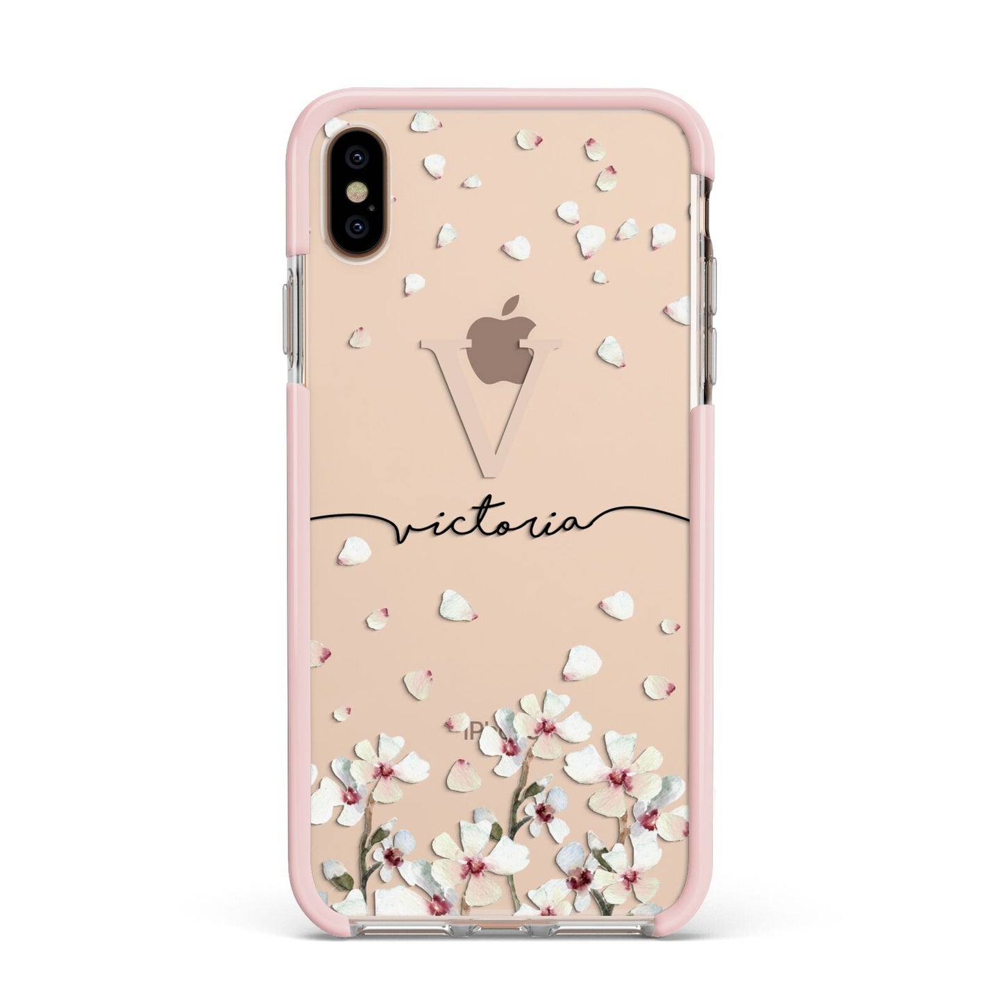 Personalised Petals Apple iPhone Xs Max Impact Case Pink Edge on Gold Phone