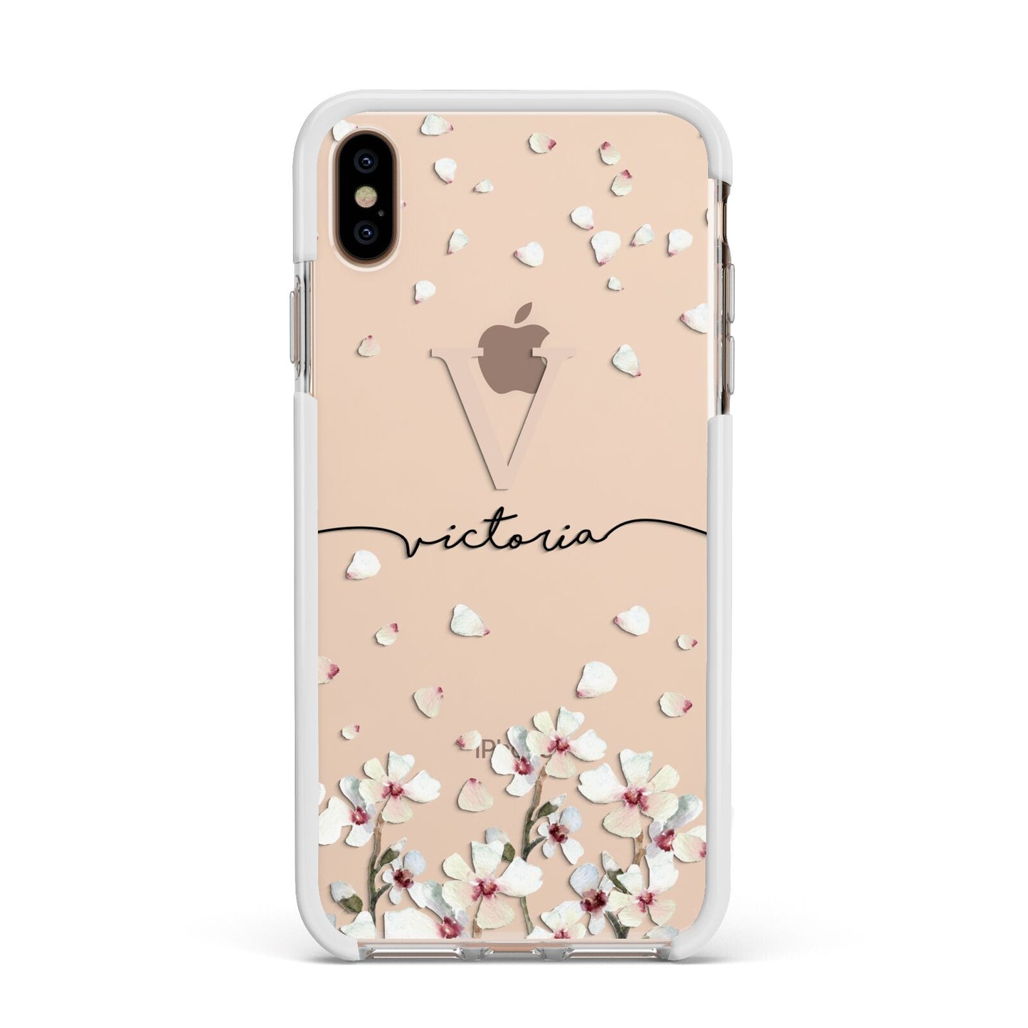 Personalised Petals Apple iPhone Xs Max Impact Case White Edge on Gold Phone