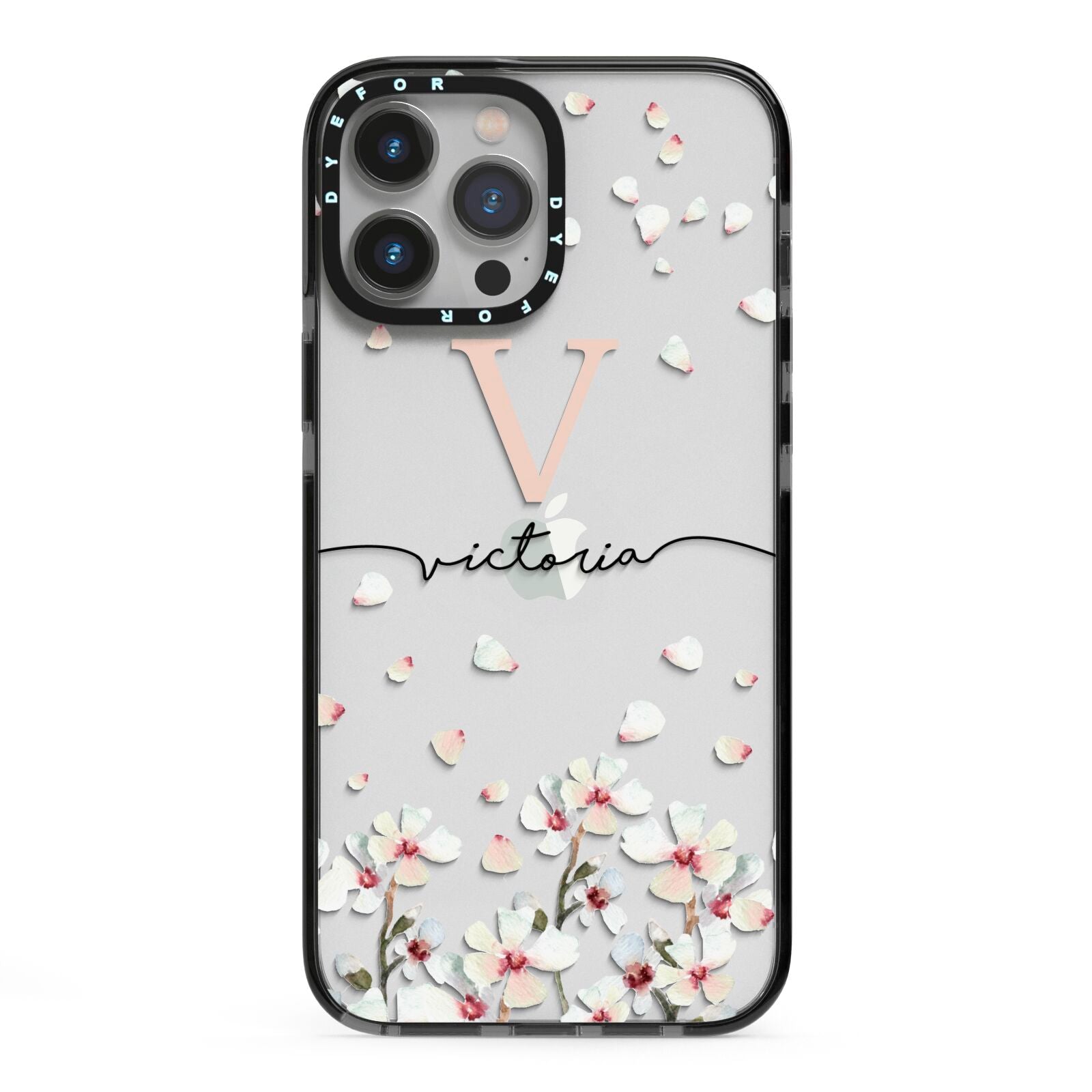 Personalised Petals iPhone 13 Pro Max Black Impact Case on Silver phone