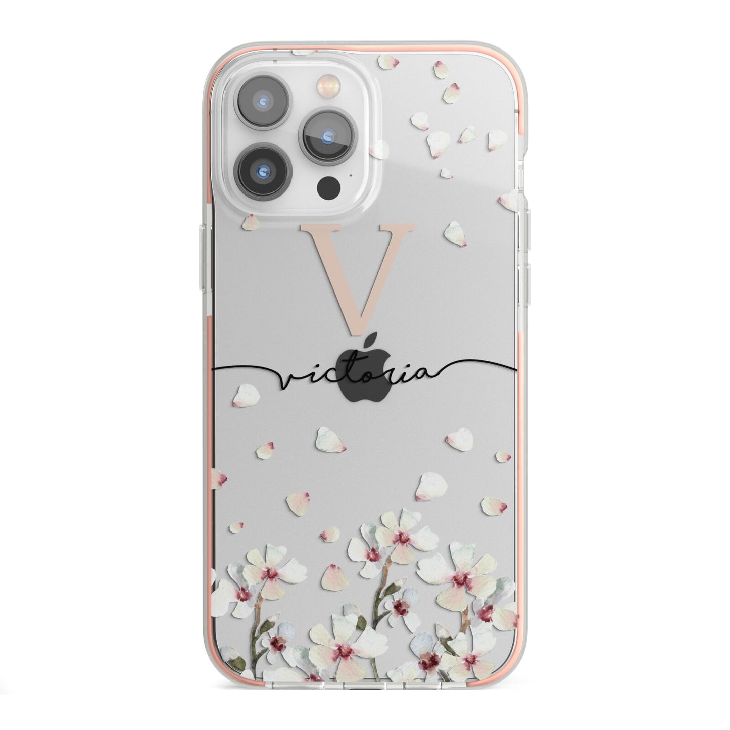 Personalised Petals iPhone 13 Pro Max TPU Impact Case with Pink Edges