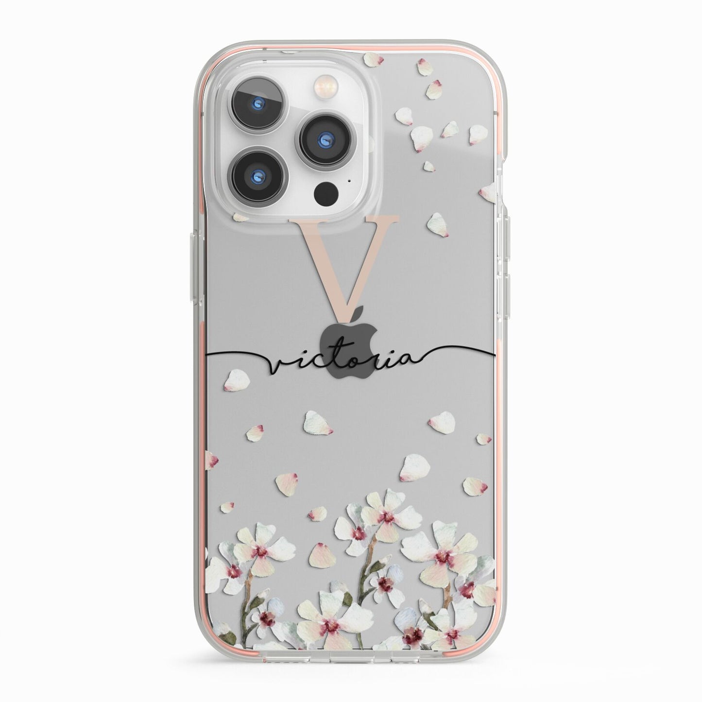 Personalised Petals iPhone 13 Pro TPU Impact Case with Pink Edges