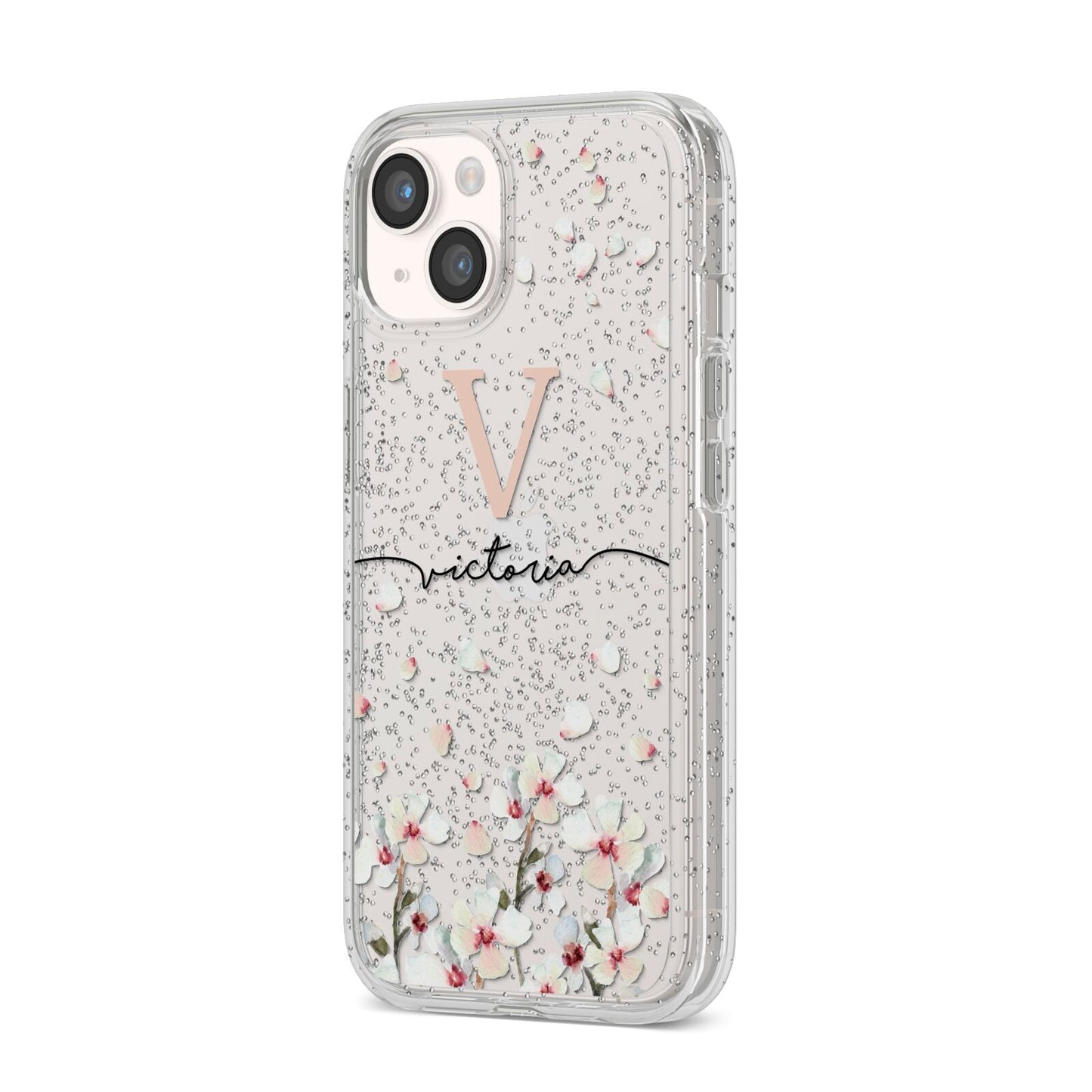 Personalised Petals iPhone 14 Glitter Tough Case Starlight Angled Image