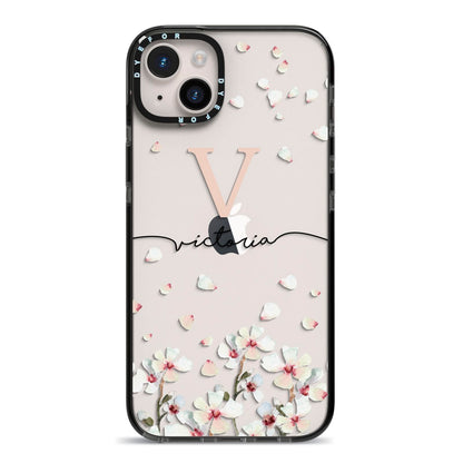 Personalised Petals iPhone 14 Plus Black Impact Case on Silver phone