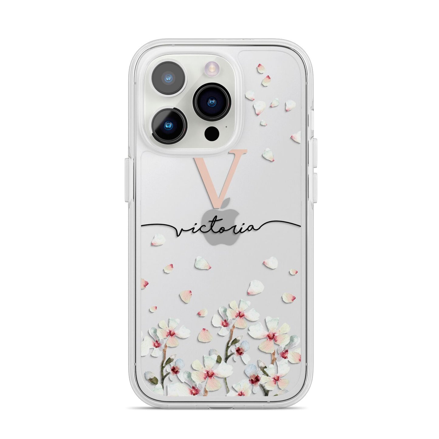 Personalised Petals iPhone 14 Pro Clear Tough Case Silver