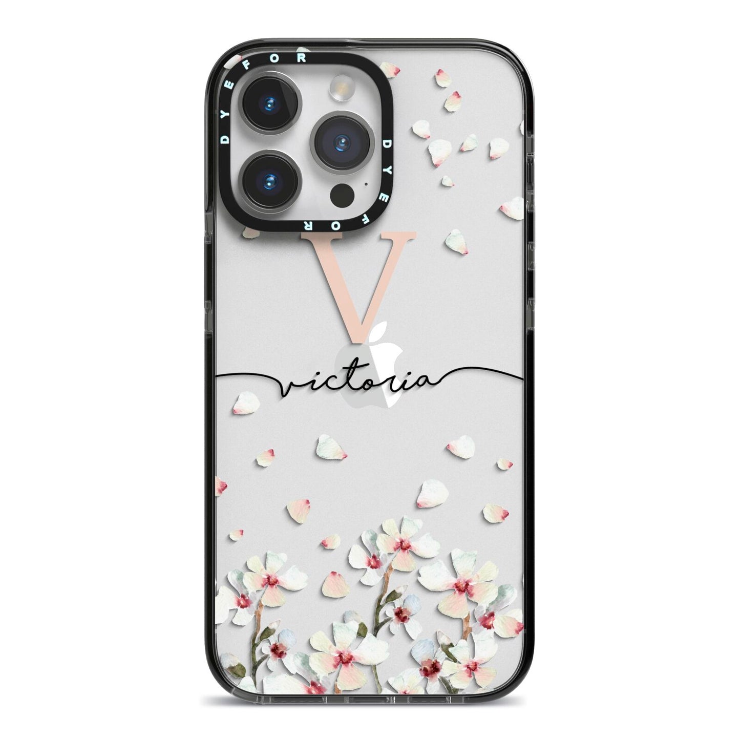 Personalised Petals iPhone 14 Pro Max Black Impact Case on Silver phone