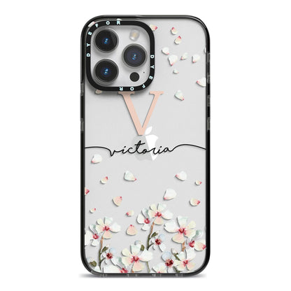 Personalised Petals iPhone 14 Pro Max Black Impact Case on Silver phone