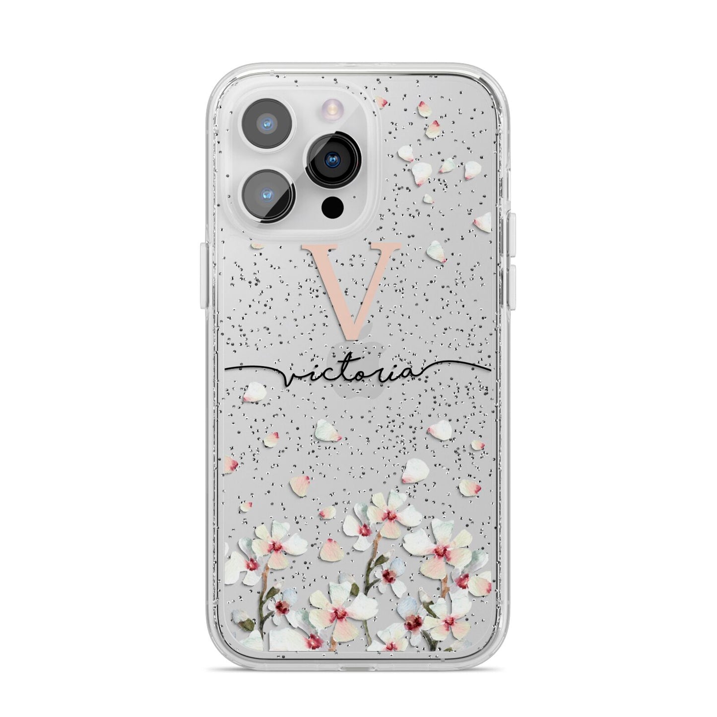 Personalised Petals iPhone 14 Pro Max Glitter Tough Case Silver