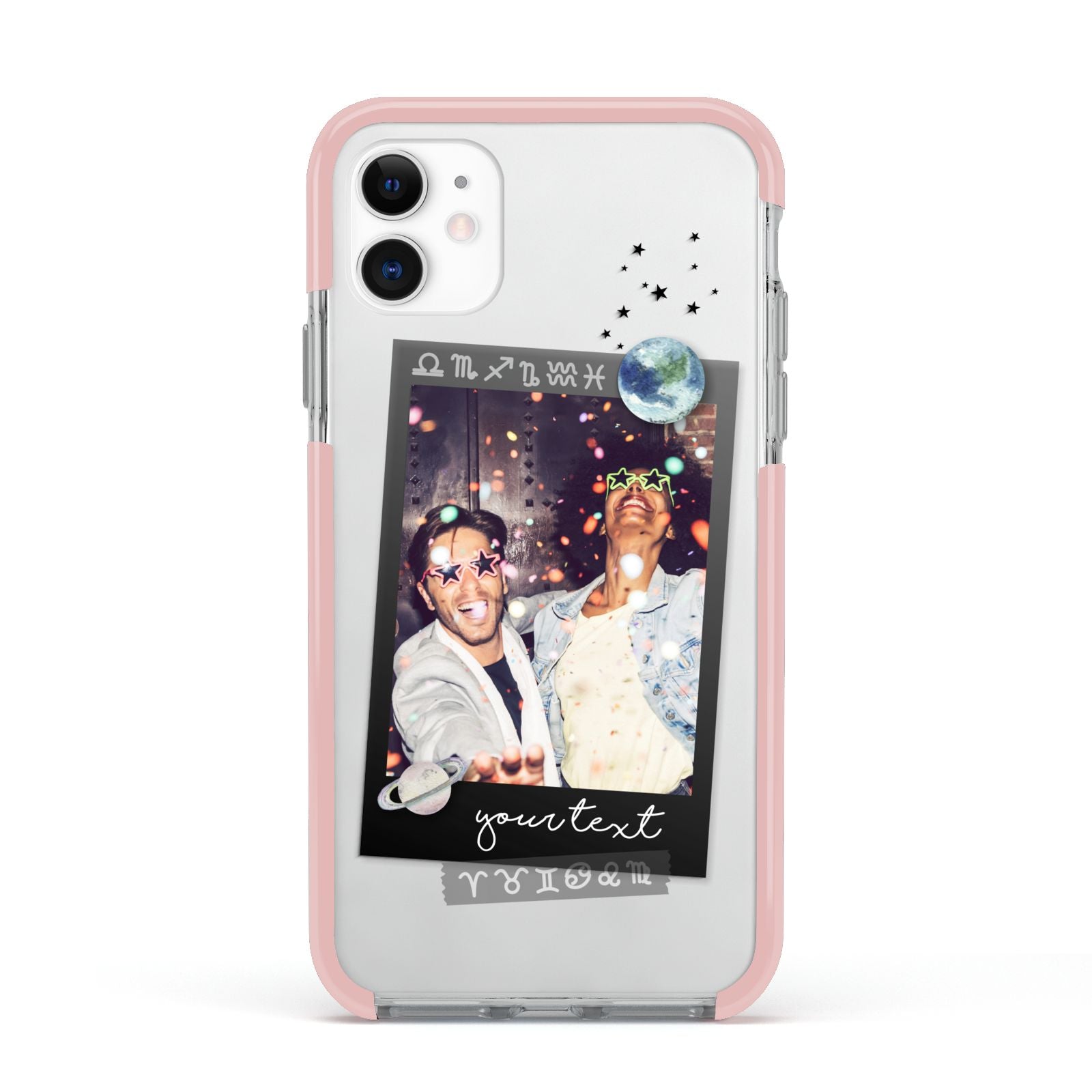 Personalised Photo Celestial Apple iPhone 11 in White with Pink Impact Case
