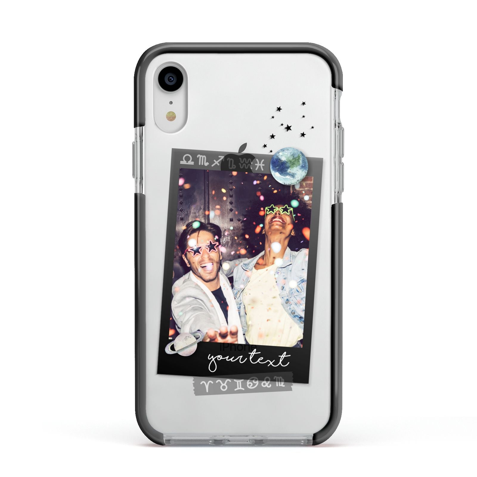 Personalised Photo Celestial Apple iPhone XR Impact Case Black Edge on Silver Phone
