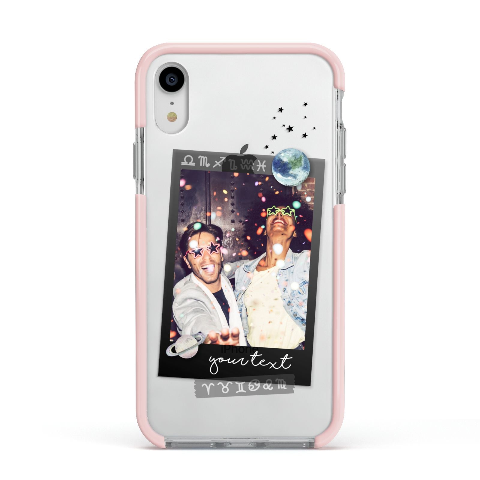 Personalised Photo Celestial Apple iPhone XR Impact Case Pink Edge on Silver Phone