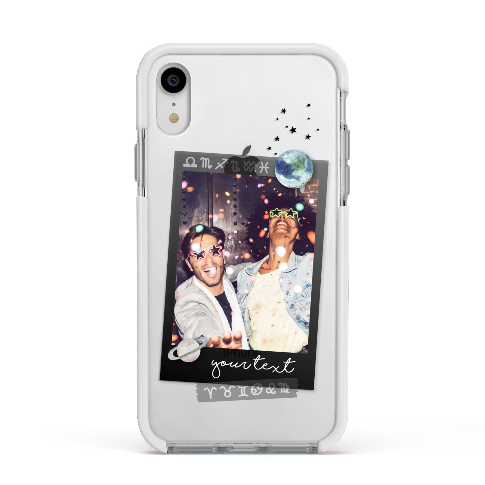 Personalised Photo Celestial Apple iPhone XR Impact Case White Edge on Silver Phone