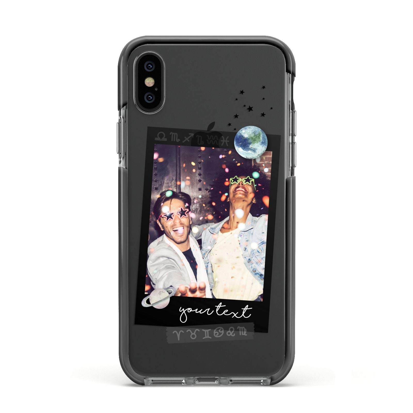 Personalised Photo Celestial Apple iPhone Xs Impact Case Black Edge on Black Phone