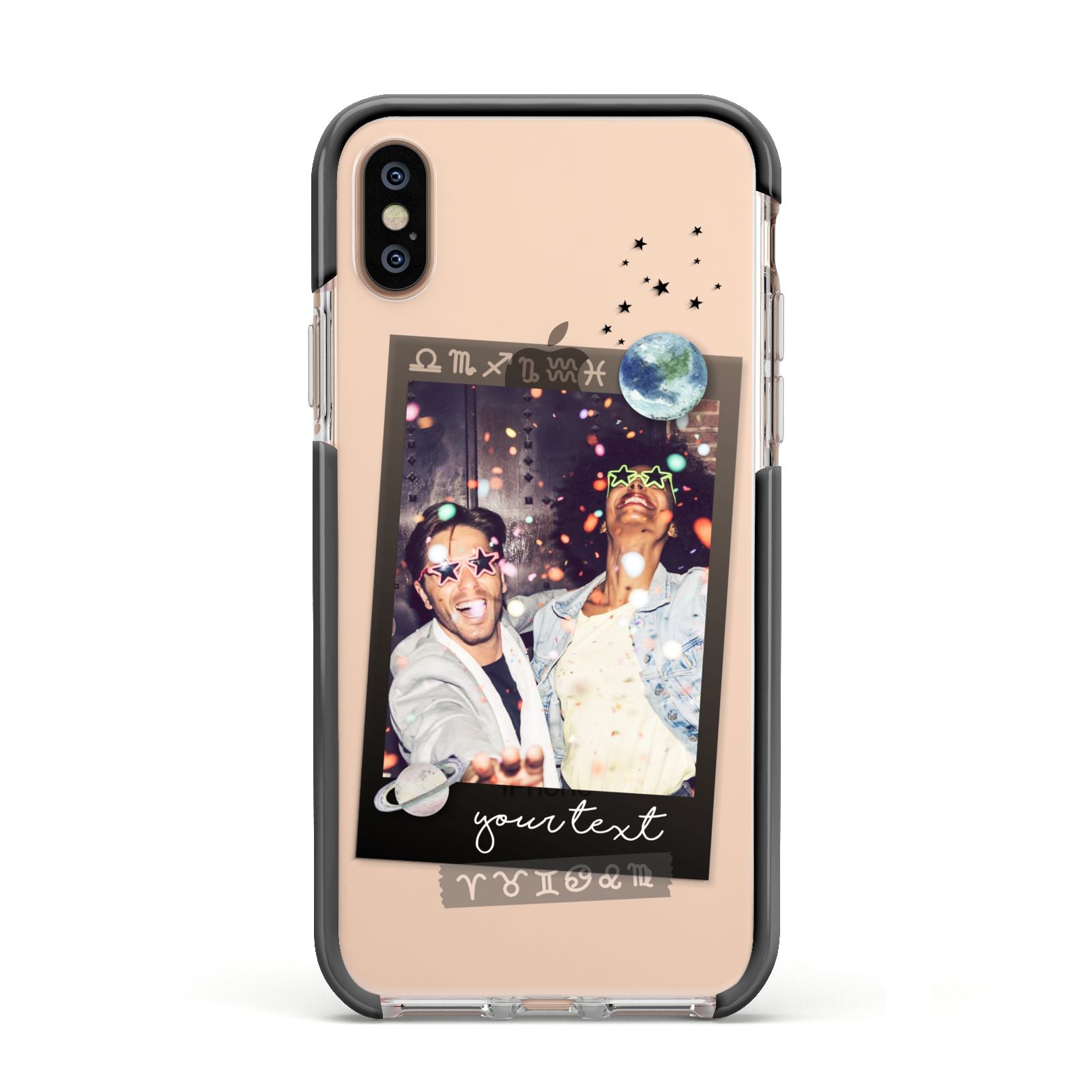 Personalised Photo Celestial Apple iPhone Xs Impact Case Black Edge on Gold Phone
