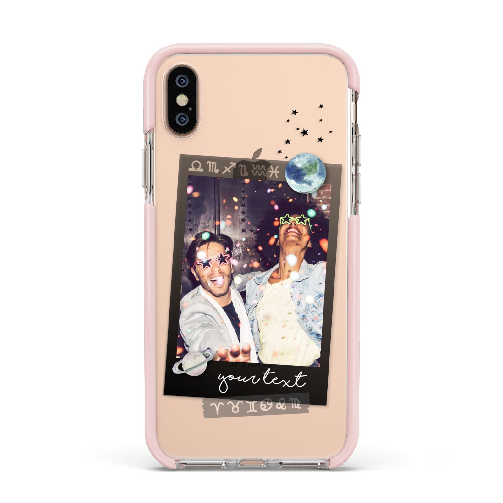 Personalised Photo Celestial Apple iPhone Xs Impact Case Pink Edge on Gold Phone
