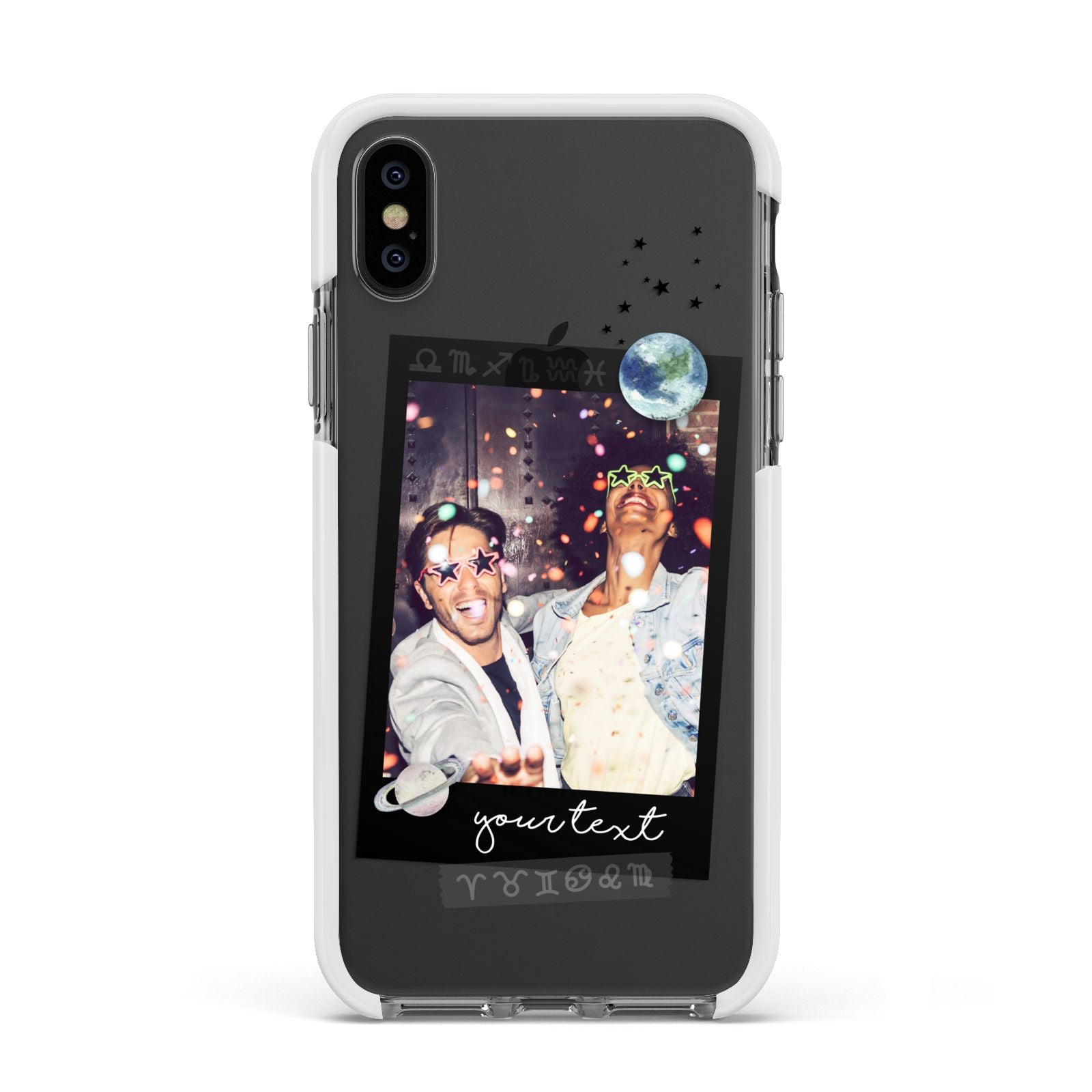 Personalised Photo Celestial Apple iPhone Xs Impact Case White Edge on Black Phone