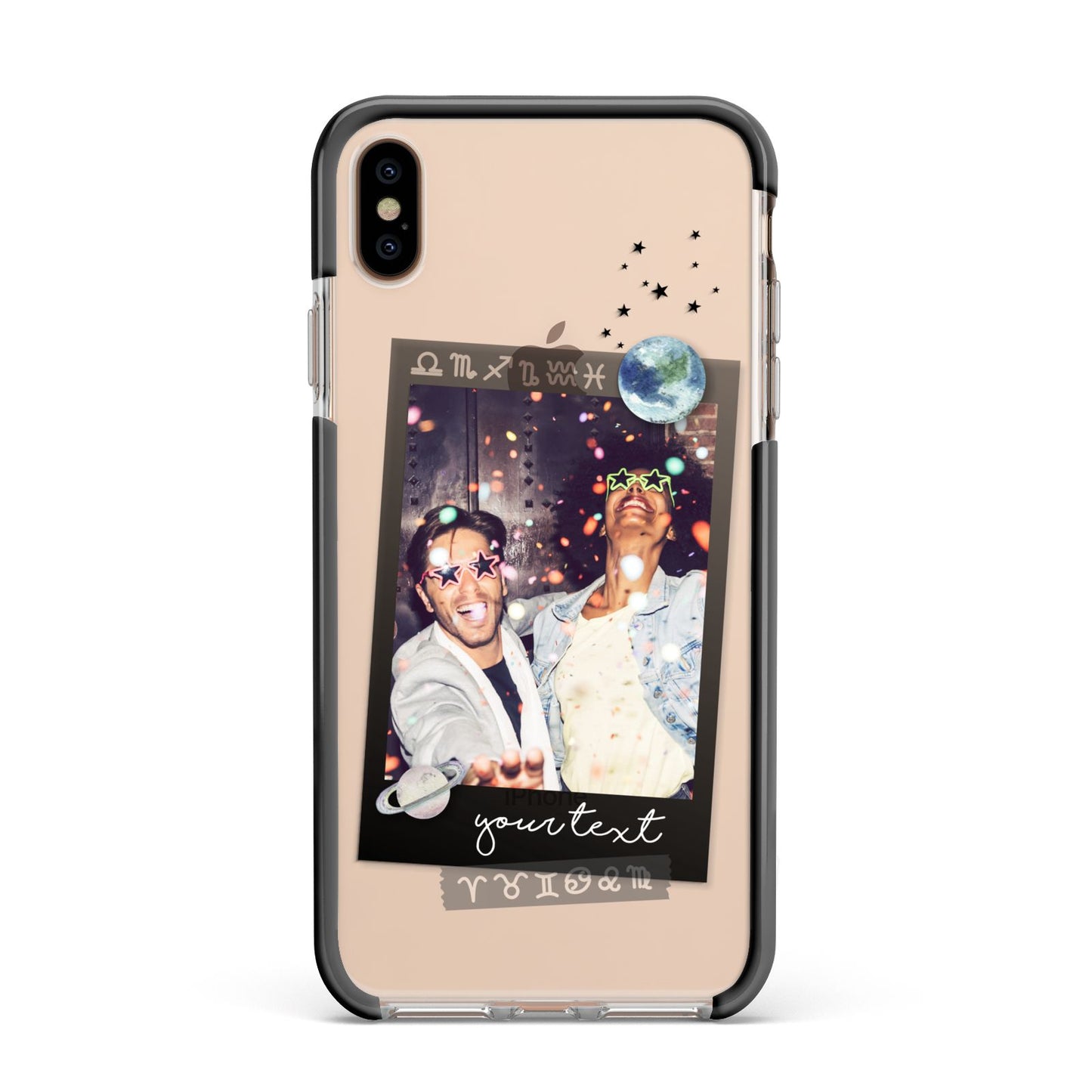 Personalised Photo Celestial Apple iPhone Xs Max Impact Case Black Edge on Gold Phone