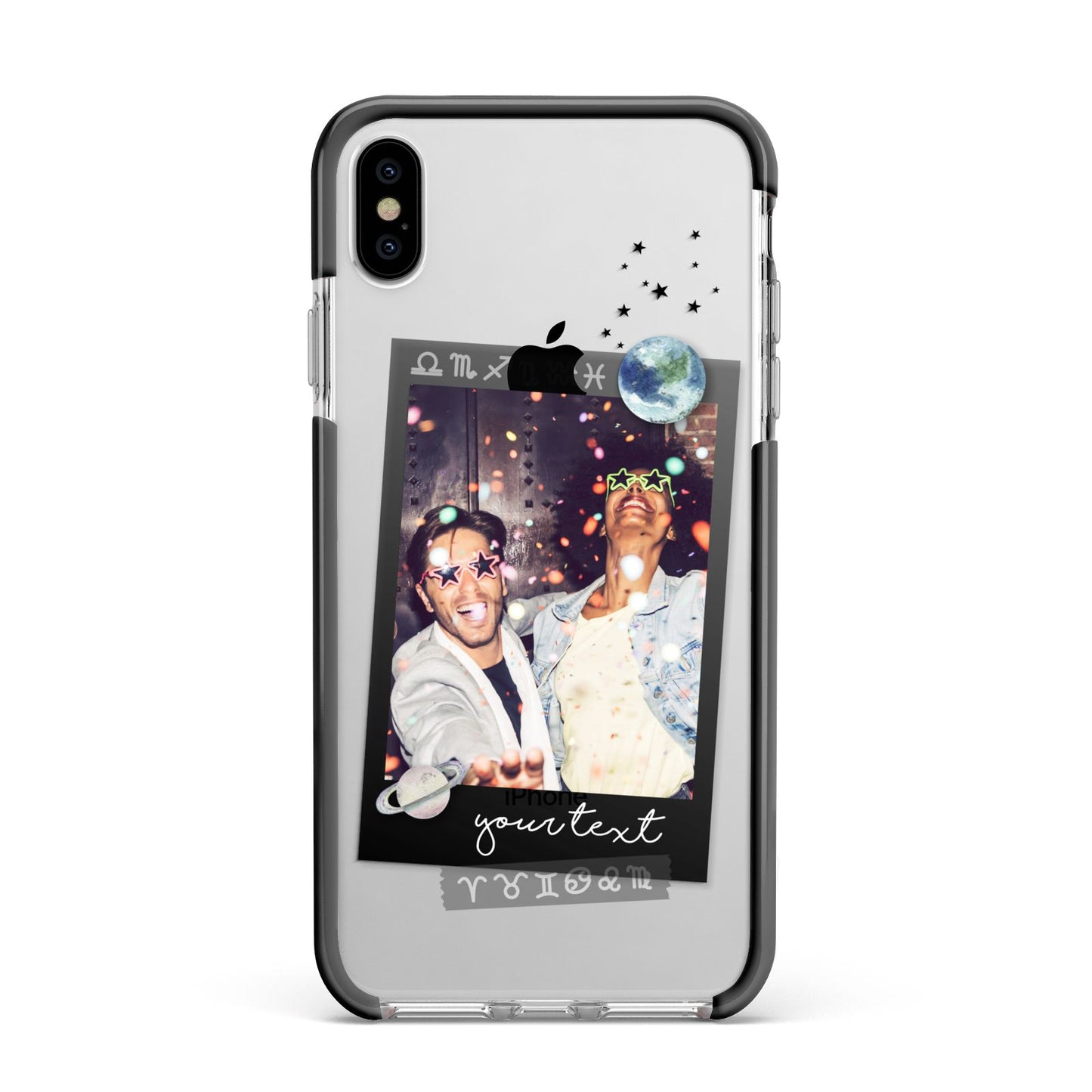 Personalised Photo Celestial Apple iPhone Xs Max Impact Case Black Edge on Silver Phone