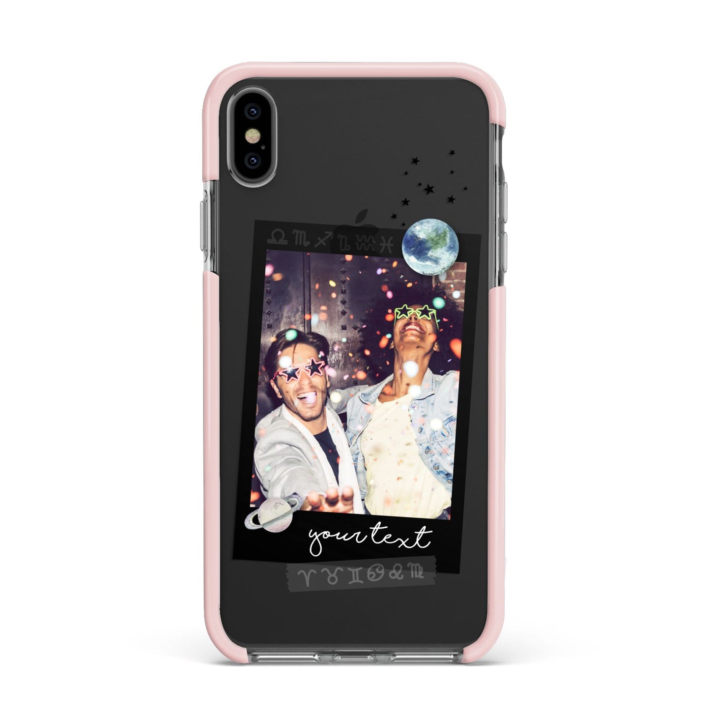 Personalised Photo Celestial Apple iPhone Xs Max Impact Case Pink Edge on Black Phone