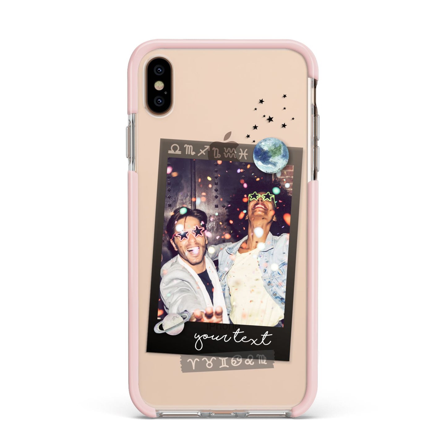 Personalised Photo Celestial Apple iPhone Xs Max Impact Case Pink Edge on Gold Phone