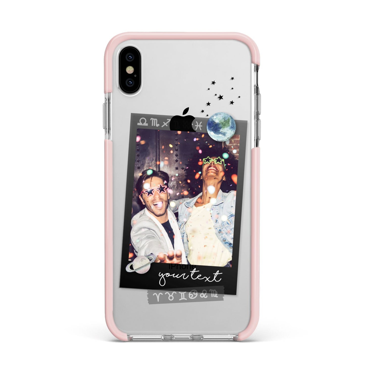 Personalised Photo Celestial Apple iPhone Xs Max Impact Case Pink Edge on Silver Phone