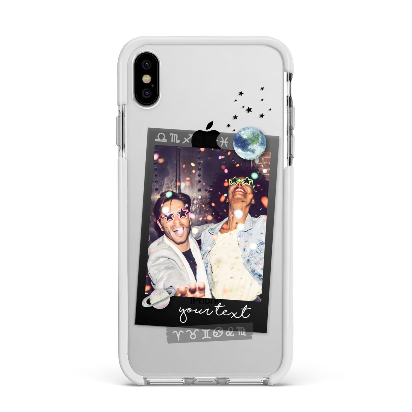Personalised Photo Celestial Apple iPhone Xs Max Impact Case White Edge on Silver Phone