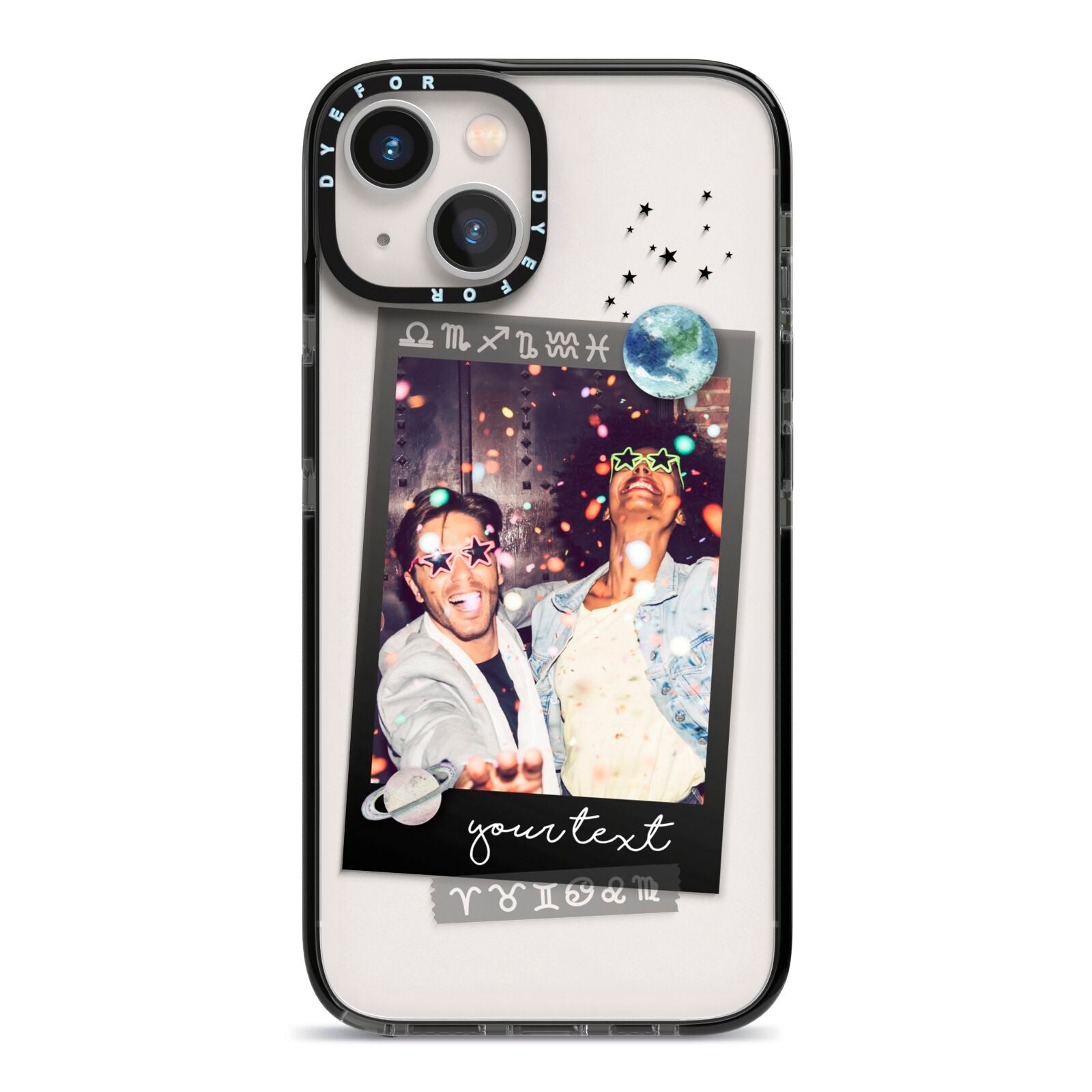Personalised Photo Celestial iPhone 13 Black Impact Case on Silver phone