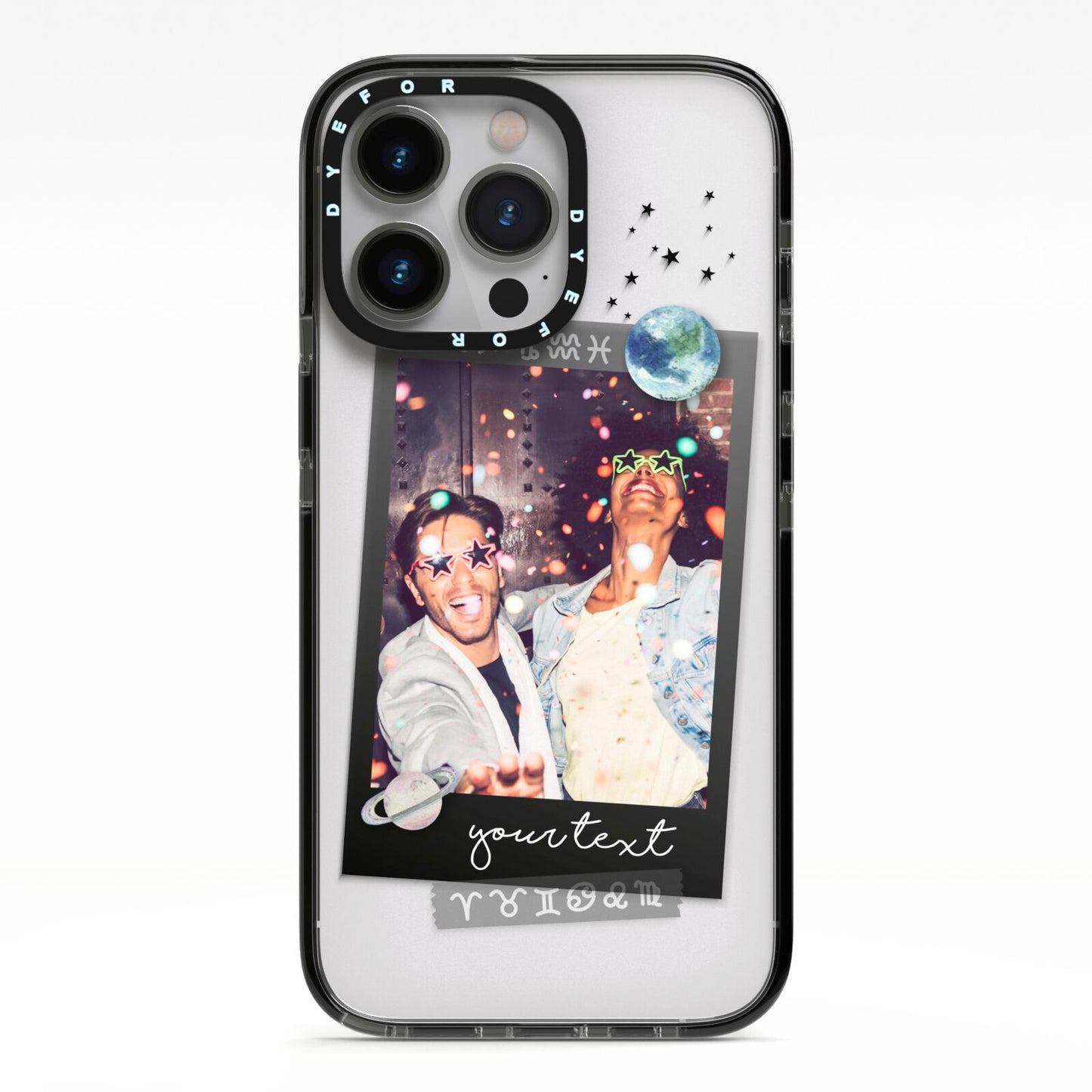 Personalised Photo Celestial iPhone 13 Pro Black Impact Case on Silver phone