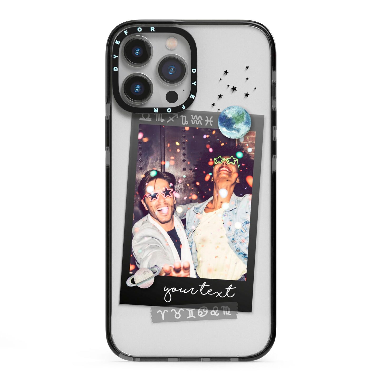 Personalised Photo Celestial iPhone 13 Pro Max Black Impact Case on Silver phone