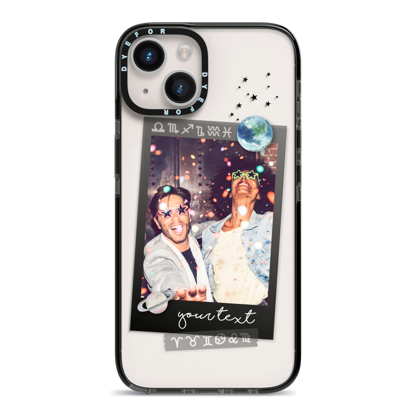 Personalised Photo Celestial iPhone 14 Black Impact Case on Silver phone
