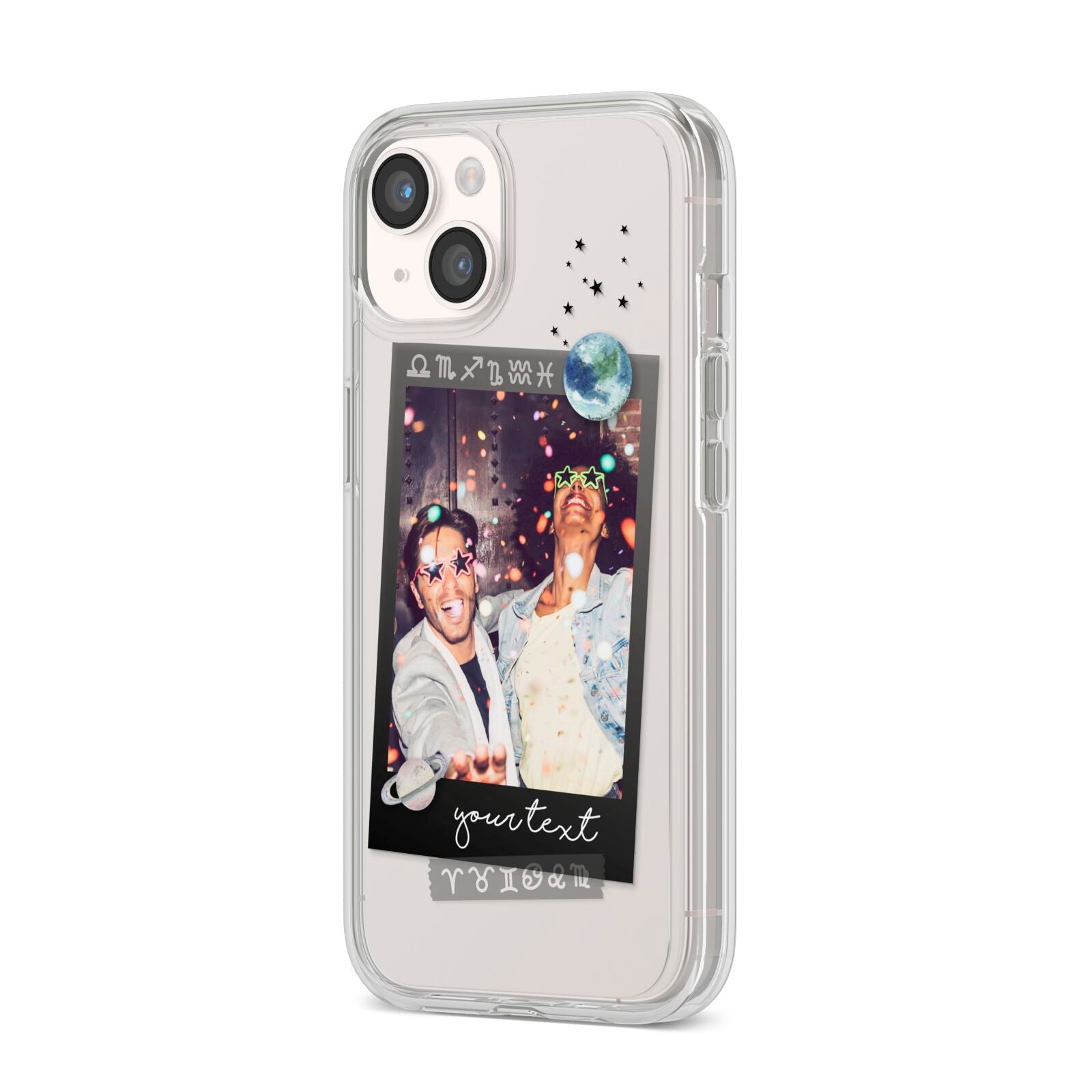 Personalised Photo Celestial iPhone 14 Clear Tough Case Starlight Angled Image