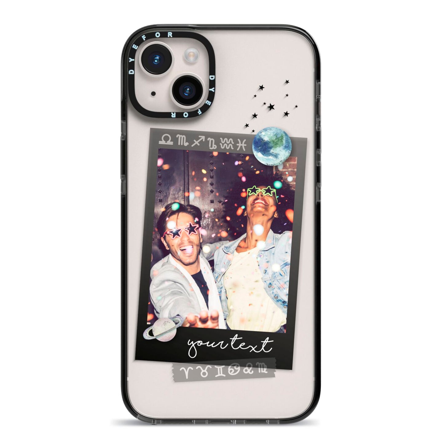 Personalised Photo Celestial iPhone 14 Plus Black Impact Case on Silver phone