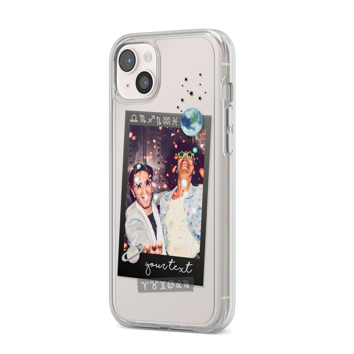 Personalised Photo Celestial iPhone 14 Plus Clear Tough Case Starlight Angled Image