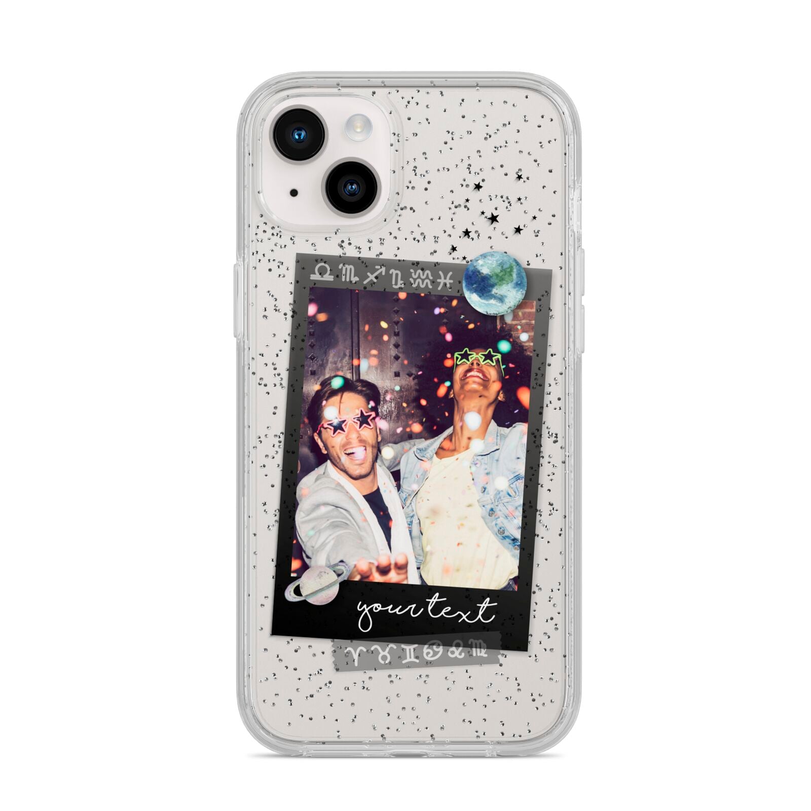 Personalised Photo Celestial iPhone 14 Plus Glitter Tough Case Starlight