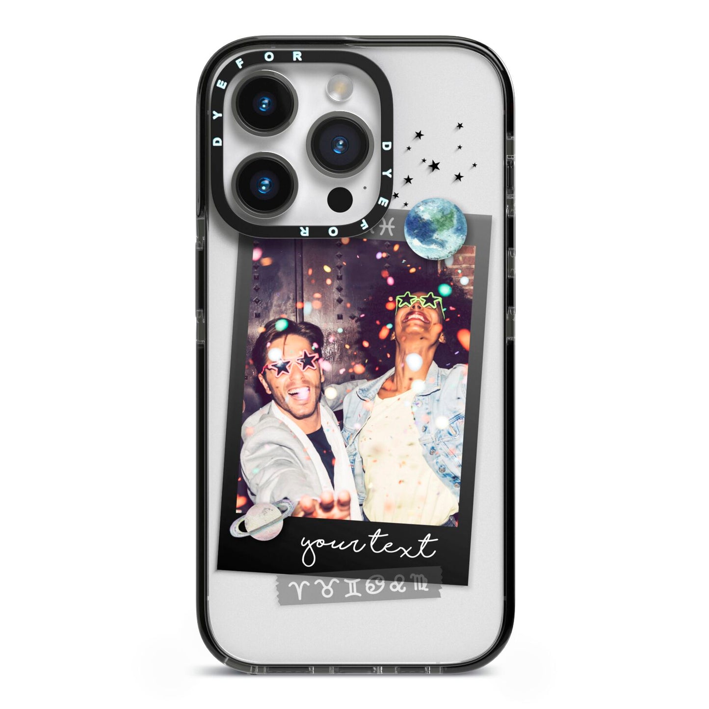 Personalised Photo Celestial iPhone 14 Pro Black Impact Case on Silver phone