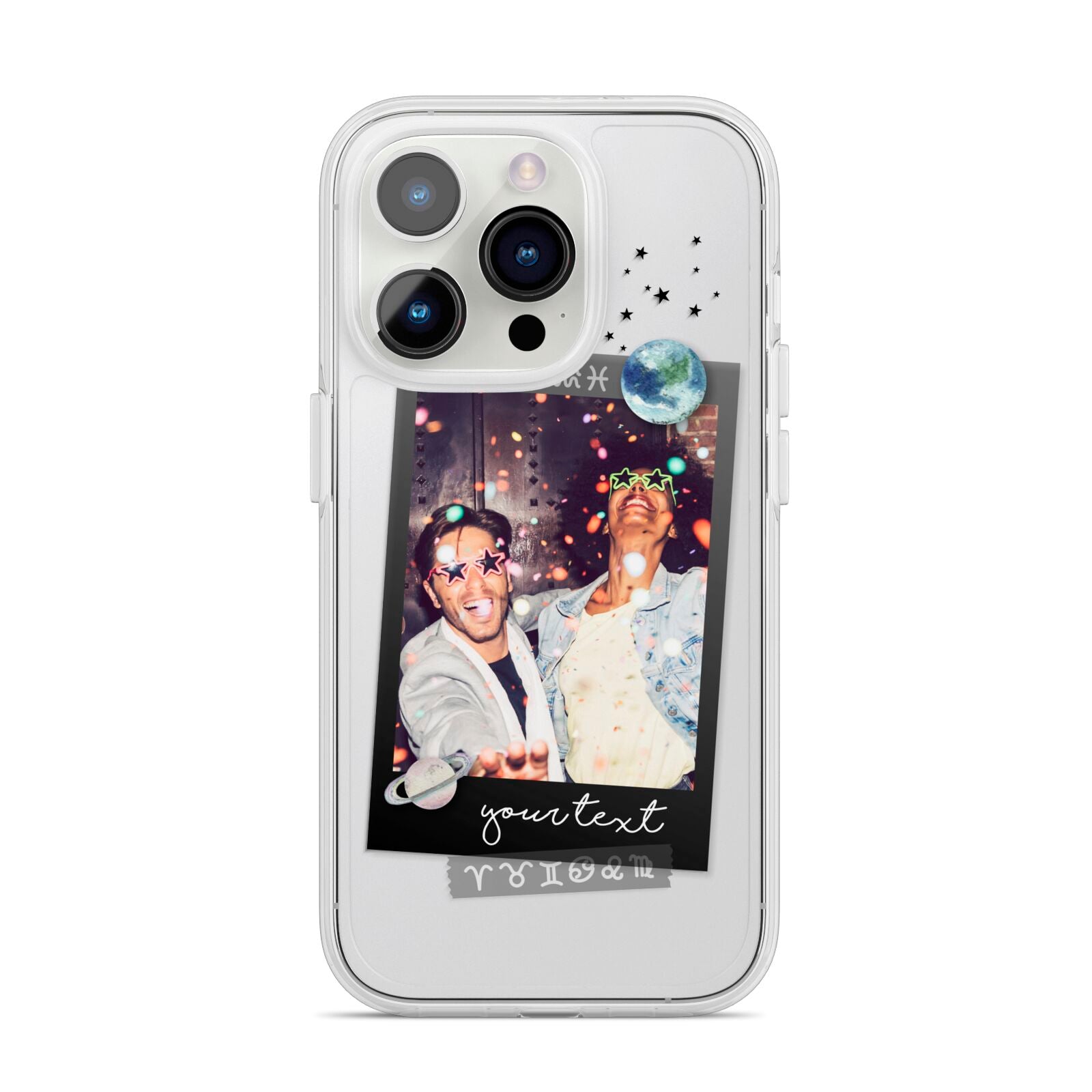 Personalised Photo Celestial iPhone 14 Pro Clear Tough Case Silver