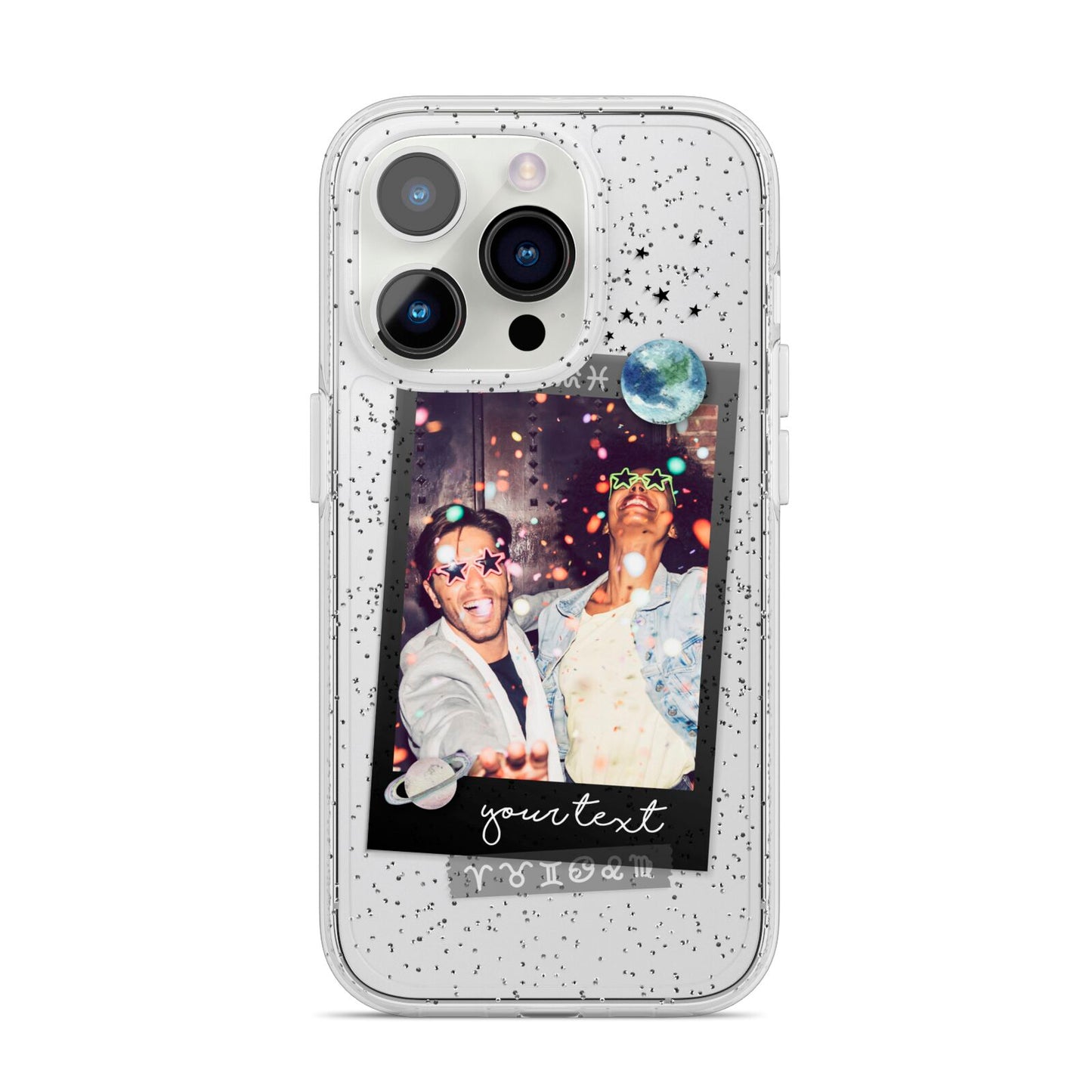 Personalised Photo Celestial iPhone 14 Pro Glitter Tough Case Silver