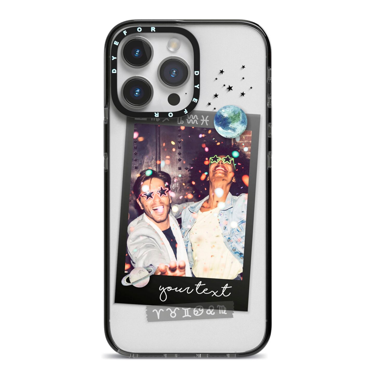 Personalised Photo Celestial iPhone 14 Pro Max Black Impact Case on Silver phone