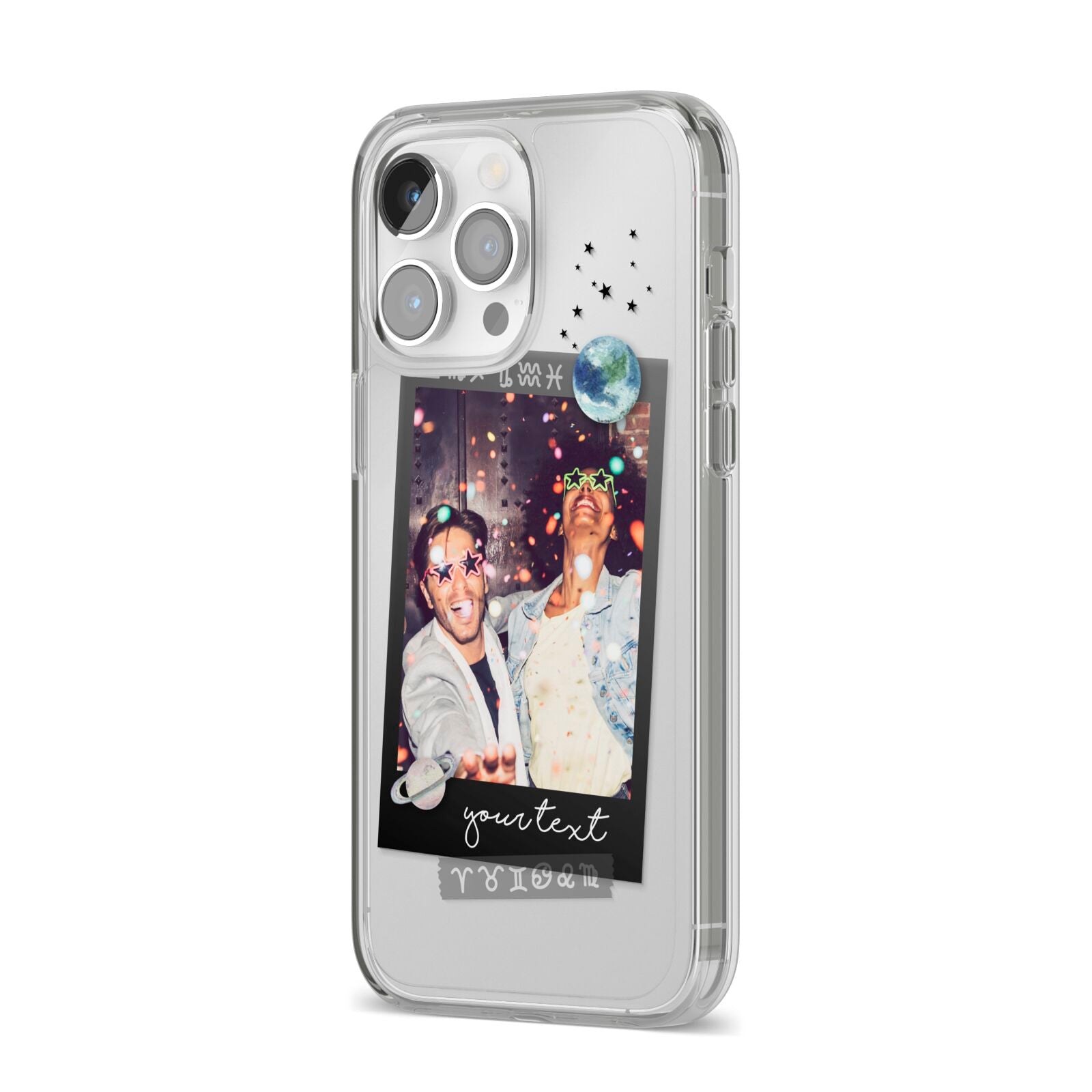 Personalised Photo Celestial iPhone 14 Pro Max Clear Tough Case Silver Angled Image