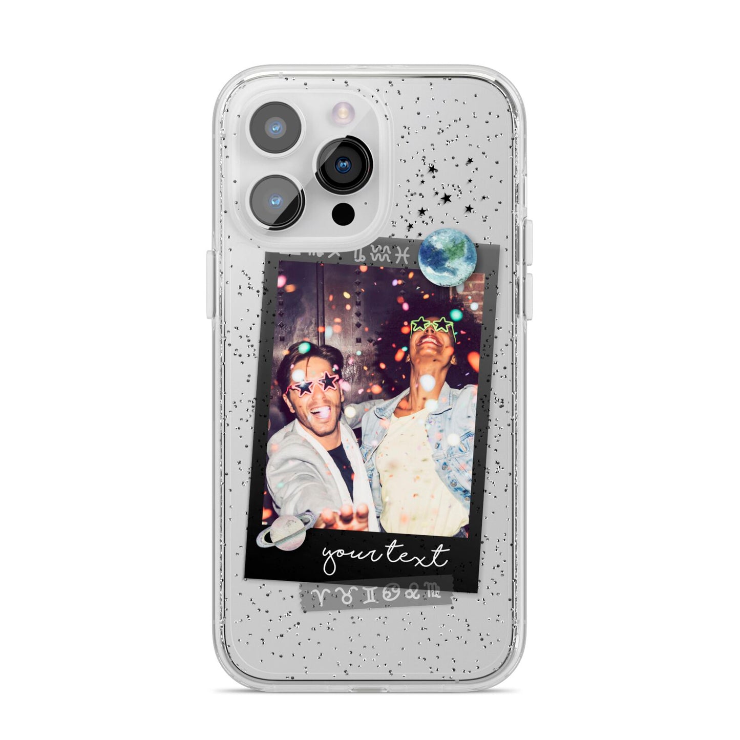 Personalised Photo Celestial iPhone 14 Pro Max Glitter Tough Case Silver
