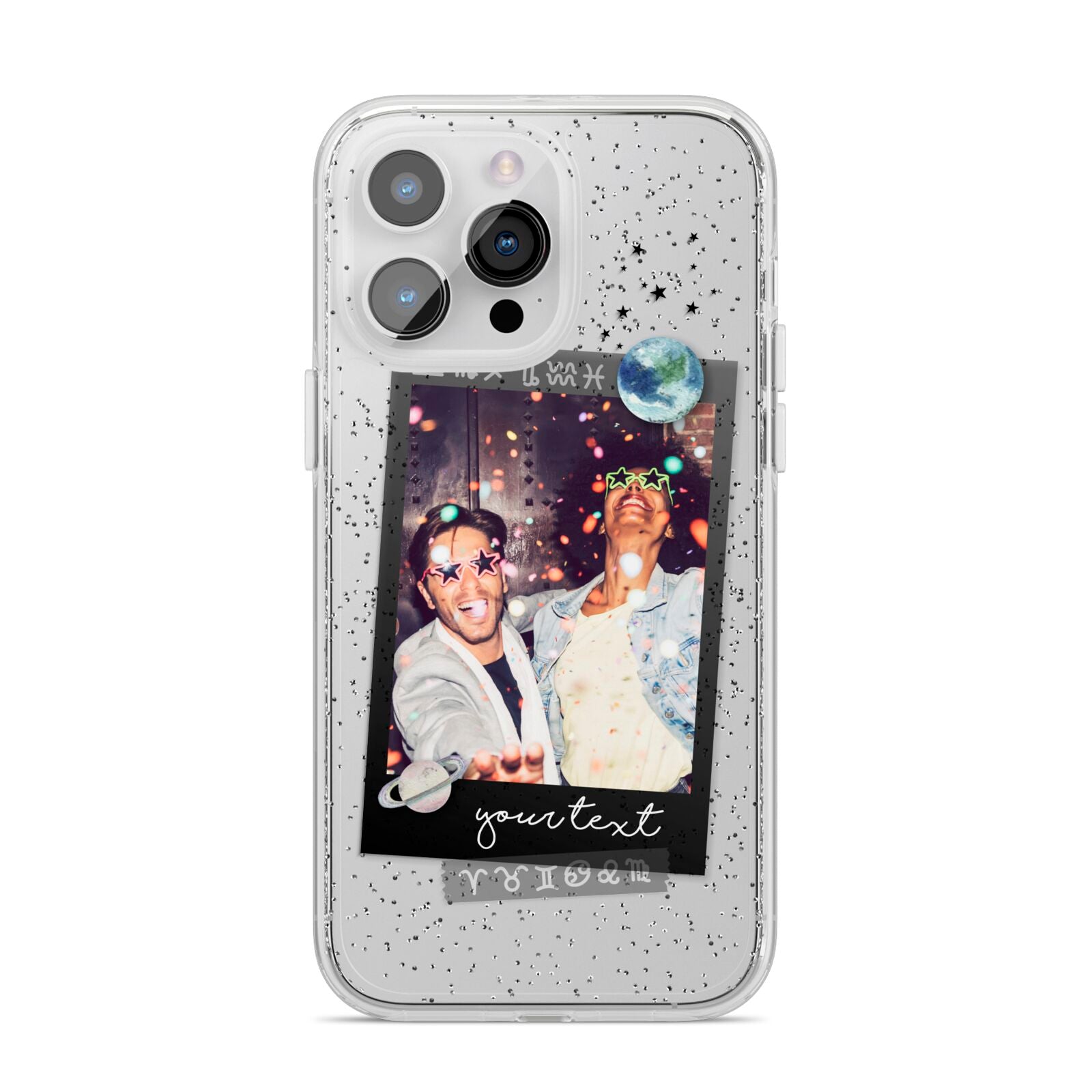 Personalised Photo Celestial iPhone 14 Pro Max Glitter Tough Case Silver