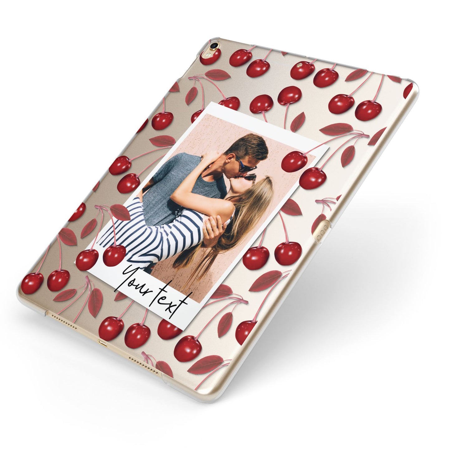 Personalised Photo Cherry Apple iPad Case on Gold iPad Side View
