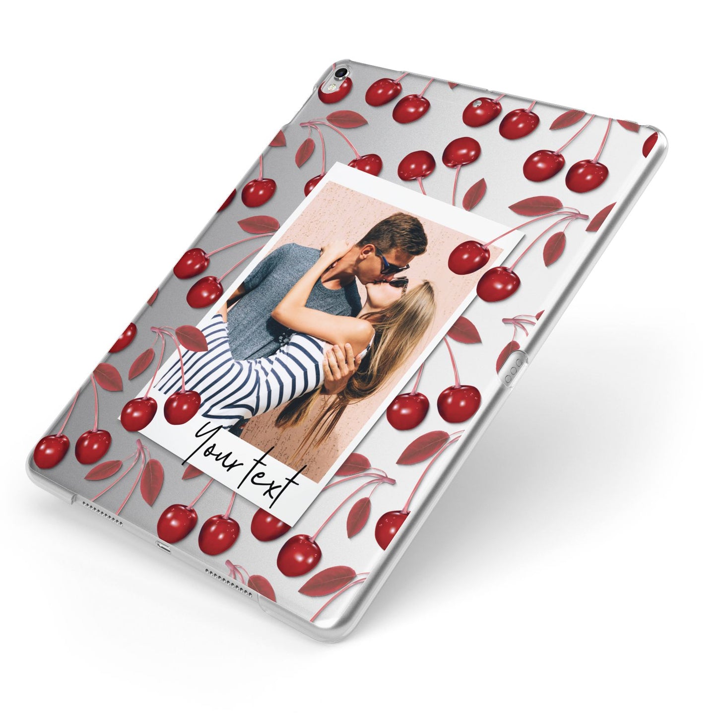 Personalised Photo Cherry Apple iPad Case on Silver iPad Side View