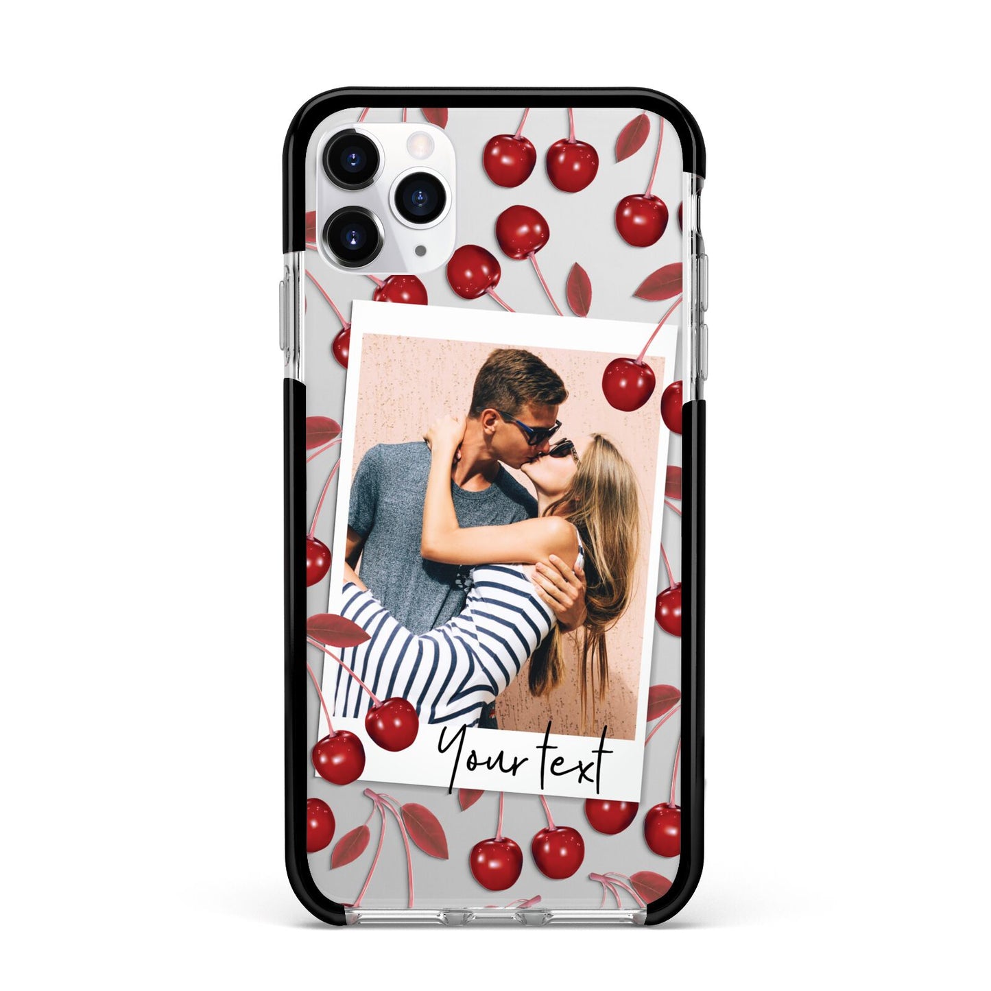 Personalised Photo Cherry Apple iPhone 11 Pro Max in Silver with Black Impact Case