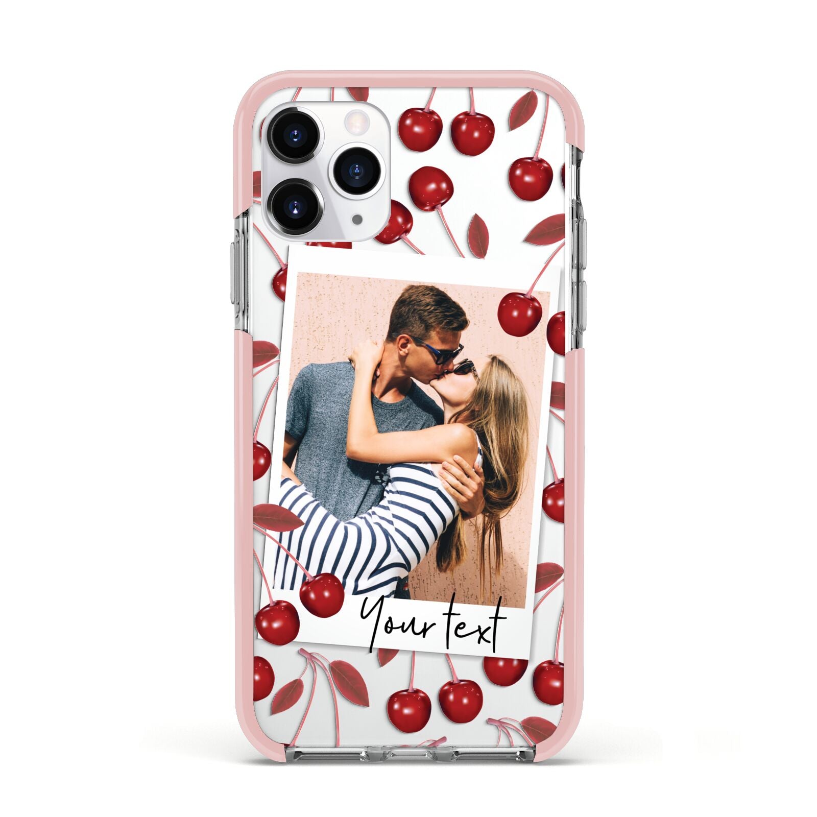 Personalised Photo Cherry Apple iPhone 11 Pro in Silver with Pink Impact Case