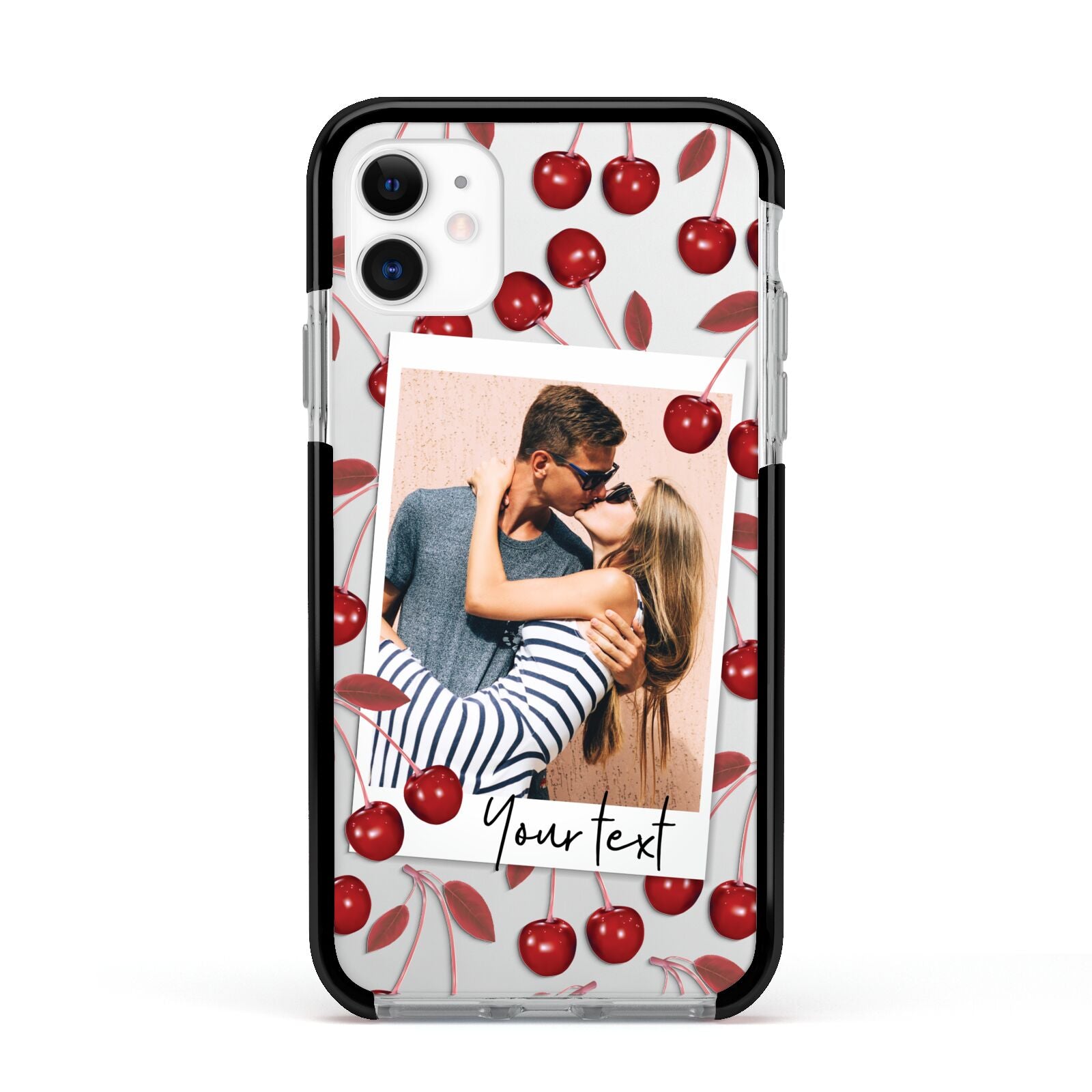 Personalised Photo Cherry Apple iPhone 11 in White with Black Impact Case
