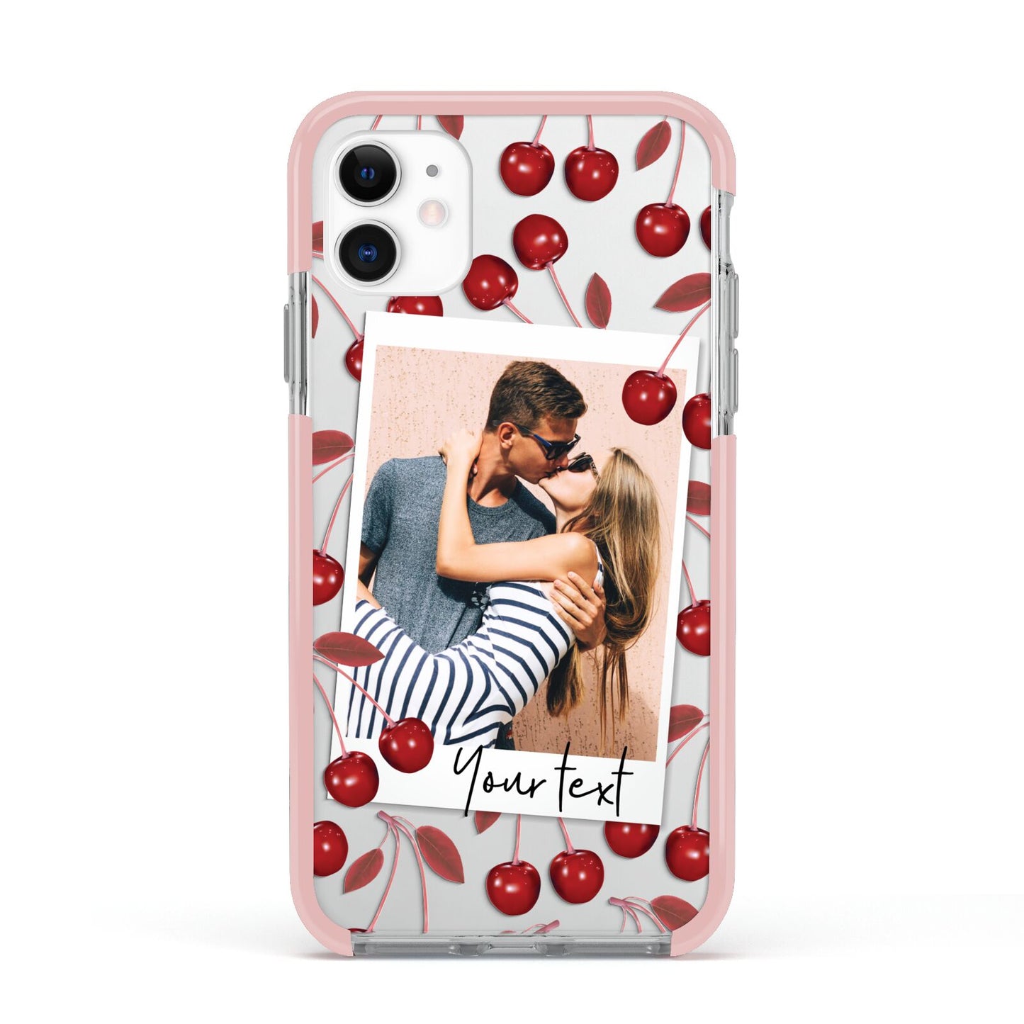 Personalised Photo Cherry Apple iPhone 11 in White with Pink Impact Case