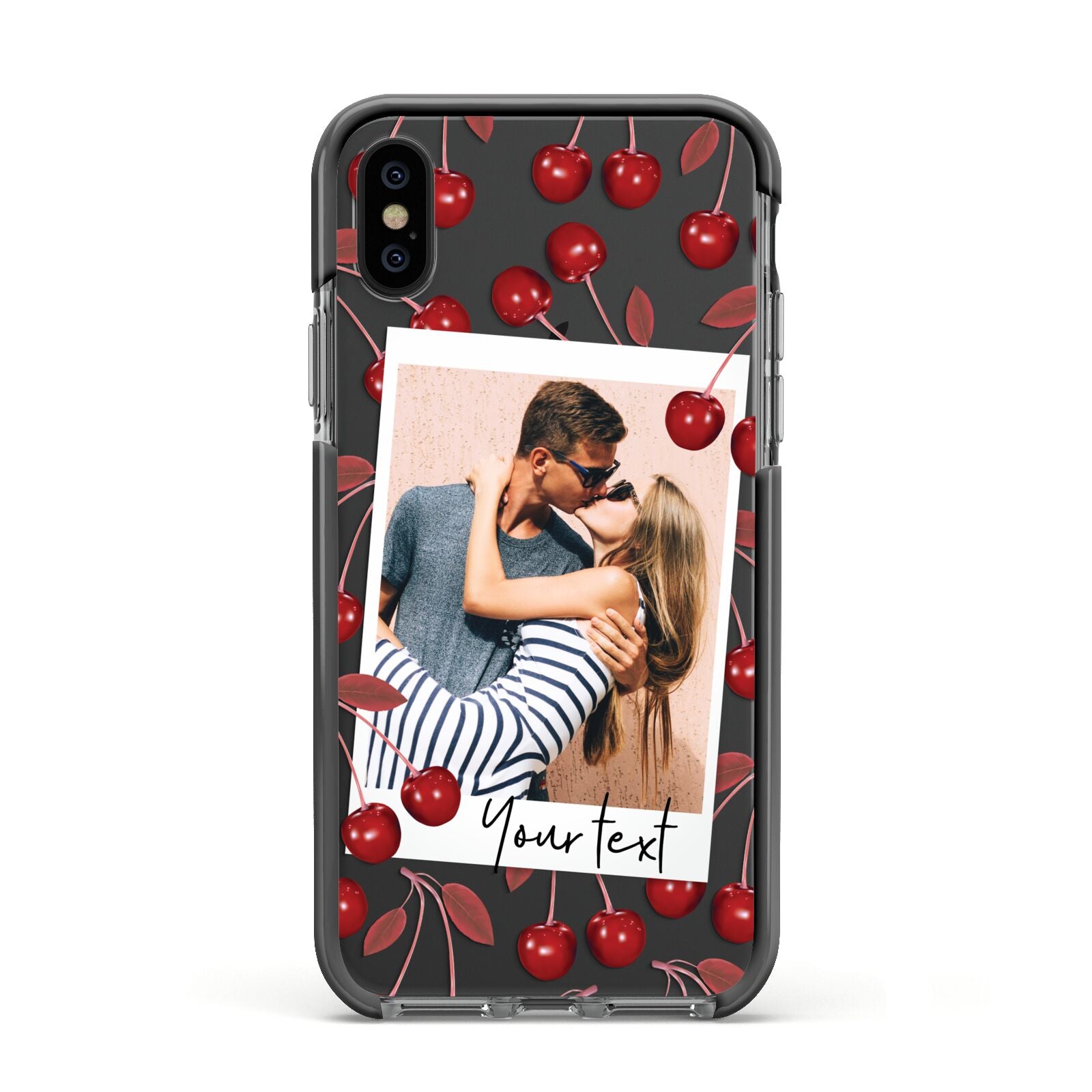 Personalised Photo Cherry Apple iPhone Xs Impact Case Black Edge on Black Phone