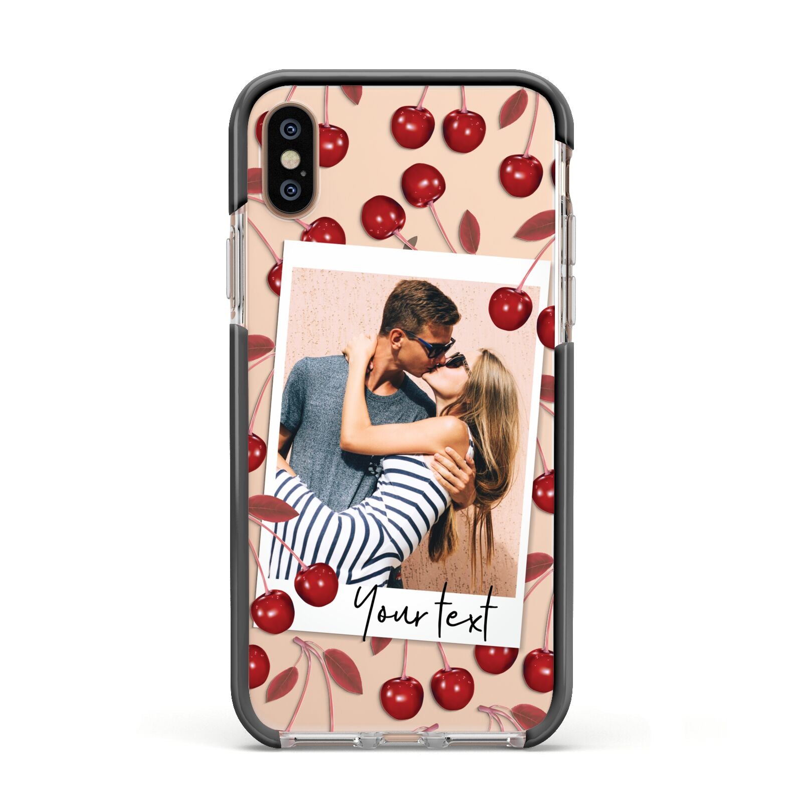 Personalised Photo Cherry Apple iPhone Xs Impact Case Black Edge on Gold Phone