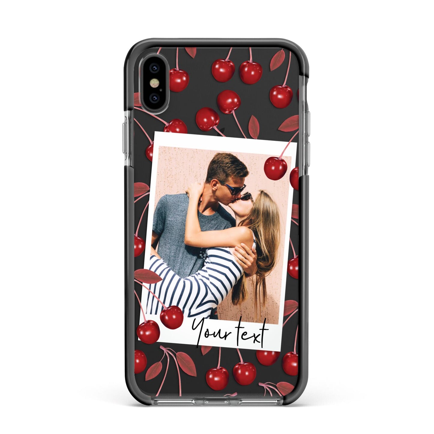 Personalised Photo Cherry Apple iPhone Xs Max Impact Case Black Edge on Black Phone