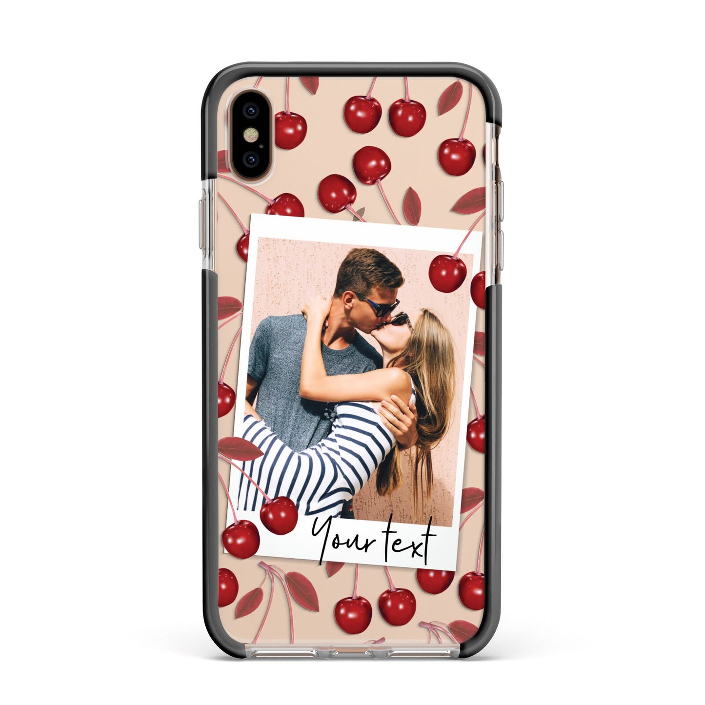 Personalised Photo Cherry Apple iPhone Xs Max Impact Case Black Edge on Gold Phone